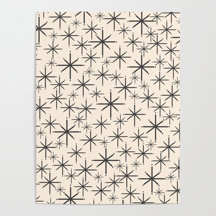 Stella II - Atomic Age Mid Century Modern Starburst Pattern in Charcoal Gray and Almond Cream  Poster Gallery Image 4