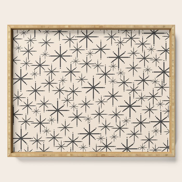 Stella II - Atomic Age Mid Century Modern Starburst Pattern in Charcoal Gray and Almond Cream  Serving Tray Gallery Image 1