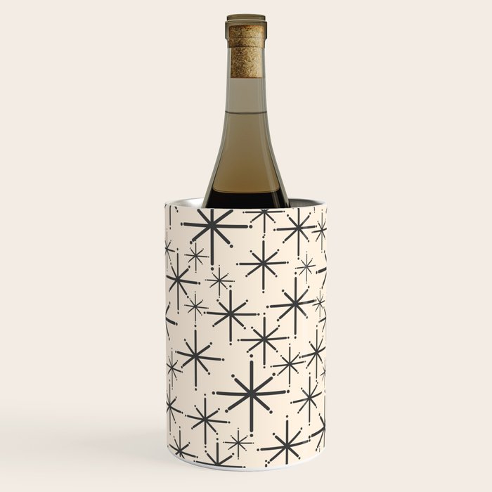Stella II - Atomic Age Mid Century Modern Starburst Pattern in Charcoal Gray and Almond Cream  Wine Chiller Gallery Image 3