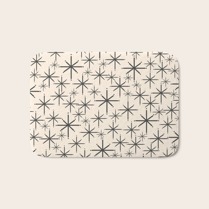 Stella II - Atomic Age Mid Century Modern Starburst Pattern in Charcoal Gray and Almond Cream  Bath Mat Gallery Image 1