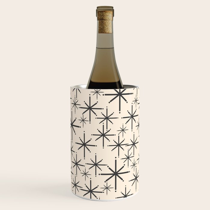 Stella II - Atomic Age Mid Century Modern Starburst Pattern in Charcoal Gray and Almond Cream  Wine Chiller Gallery Image 2