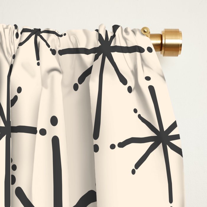 Stella II - Atomic Age Mid Century Modern Starburst Pattern in Charcoal Gray and Almond Cream  Window Curtain Gallery Image 2