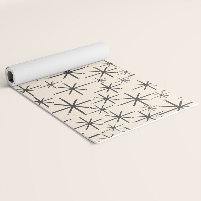 Stella II - Atomic Age Mid Century Modern Starburst Pattern in Charcoal Gray and Almond Cream  Yoga Mat Gallery Image 2