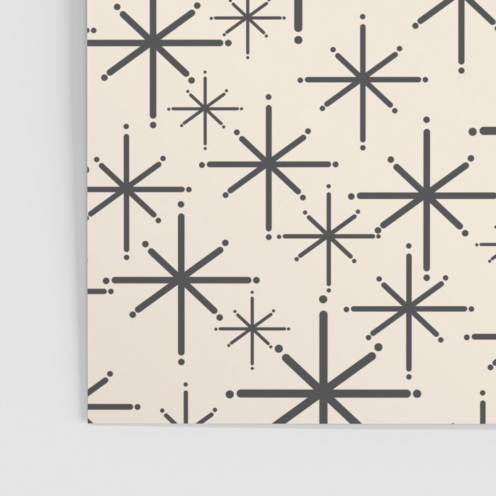 Stella II - Atomic Age Mid Century Modern Starburst Pattern in Charcoal Gray and Almond Cream  Poster Gallery Image 3