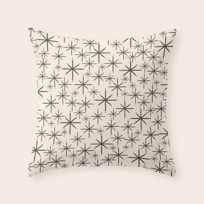 Stella II - Atomic Age Mid Century Modern Starburst Pattern in Charcoal Gray and Almond Cream  Throw Pillow Gallery Image 6