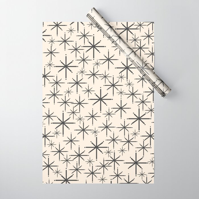 Stella II - Atomic Age Mid Century Modern Starburst Pattern in Charcoal Gray and Almond Cream  Wrapping Paper Gallery Image 1