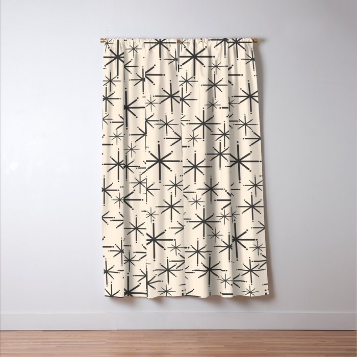 Stella II - Atomic Age Mid Century Modern Starburst Pattern in Charcoal Gray and Almond Cream  Window Curtain Gallery Image 3