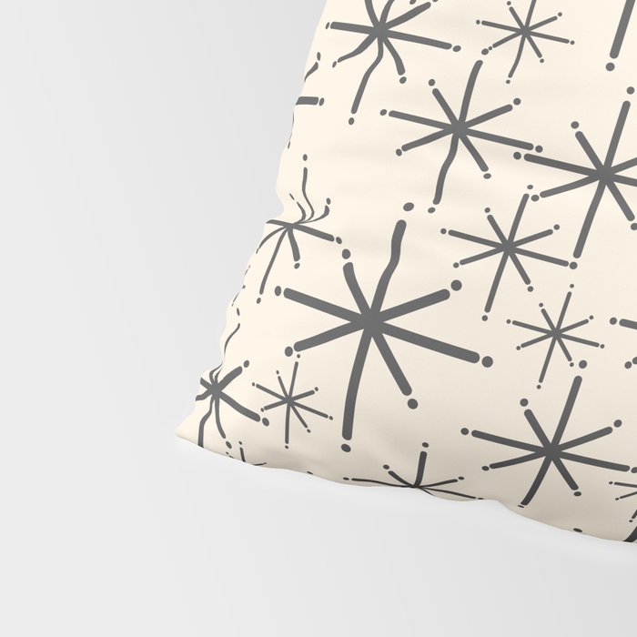 Stella II - Atomic Age Mid Century Modern Starburst Pattern in Charcoal Gray and Almond Cream  Pillow Sham Gallery Image 4