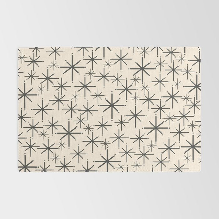 Stella II - Atomic Age Mid Century Modern Starburst Pattern in Charcoal Gray and Almond Cream  Rug Gallery Image 2