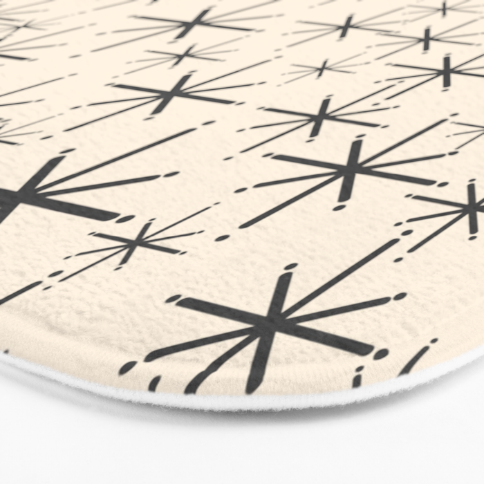 Stella II - Atomic Age Mid Century Modern Starburst Pattern in Charcoal Gray and Almond Cream  Bath Mat Gallery Image 3