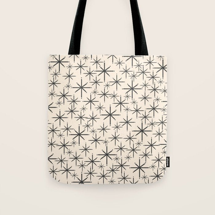 Stella II - Atomic Age Mid Century Modern Starburst Pattern in Charcoal Gray and Almond Cream  Tote Bag Gallery Image 1