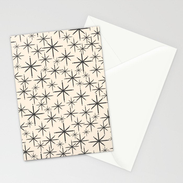 Stella II - Atomic Age Mid Century Modern Starburst Pattern in Charcoal Gray and Almond Cream  Stationery Card Gallery Image 2
