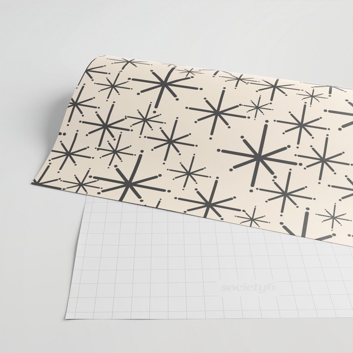 Stella II - Atomic Age Mid Century Modern Starburst Pattern in Charcoal Gray and Almond Cream  Wrapping Paper Gallery Image 2