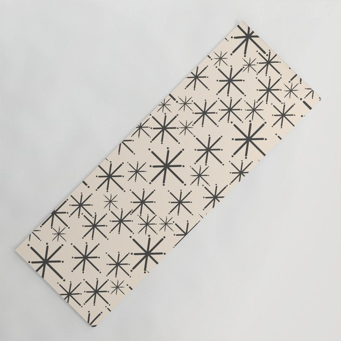 Stella II - Atomic Age Mid Century Modern Starburst Pattern in Charcoal Gray and Almond Cream  Yoga Mat Gallery Image 1