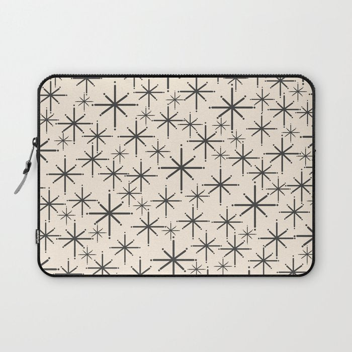 Stella II - Atomic Age Mid Century Modern Starburst Pattern in Charcoal Gray and Almond Cream  Laptop Sleeve Gallery Image 1