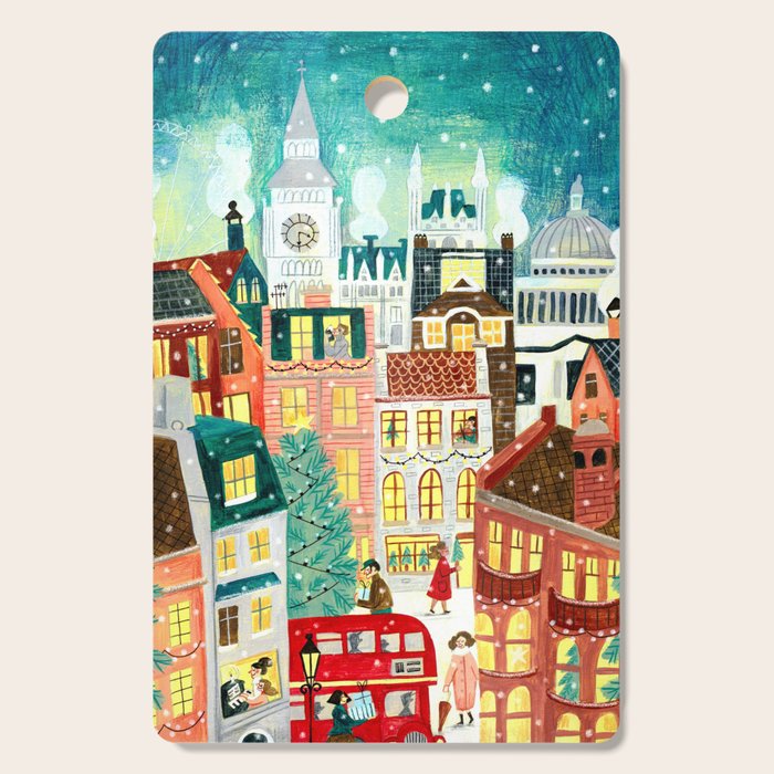 London city lights in the snow Cutting Board Gallery Image 1