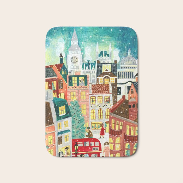 London city lights in the snow Bath Mat Gallery Image 1
