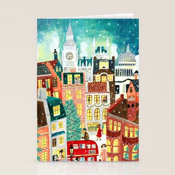 London city lights in the snow Stationery Card Gallery Image 1