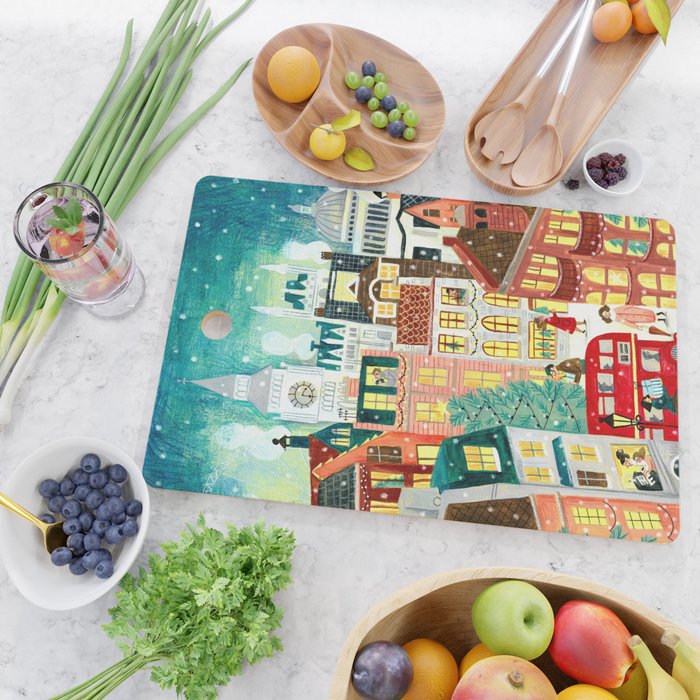 London city lights in the snow Cutting Board Gallery Image 2