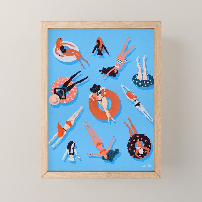 Swimming Ladies - Coral & Blue Palette Mini Art Print Gallery Image 1