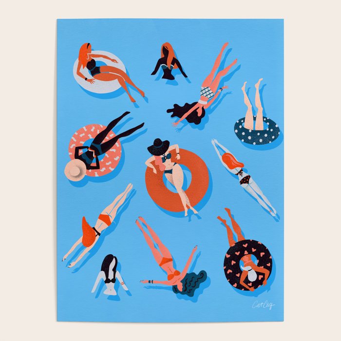 Swimming Ladies - Coral & Blue Palette Poster Gallery Image 4
