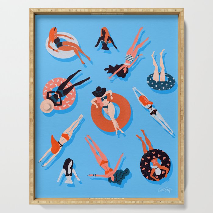 Swimming Ladies - Coral & Blue Palette Serving Tray Gallery Image 1