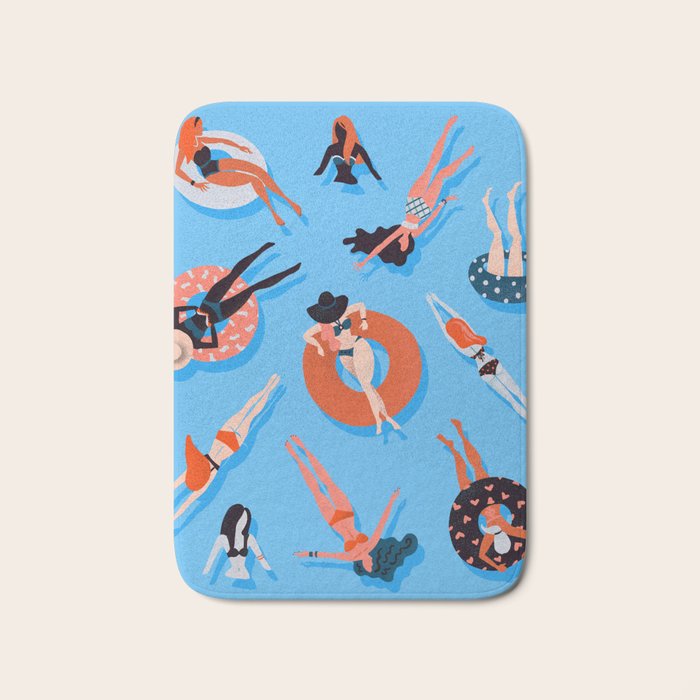 Swimming Ladies - Coral & Blue Palette Bath Mat Gallery Image 1