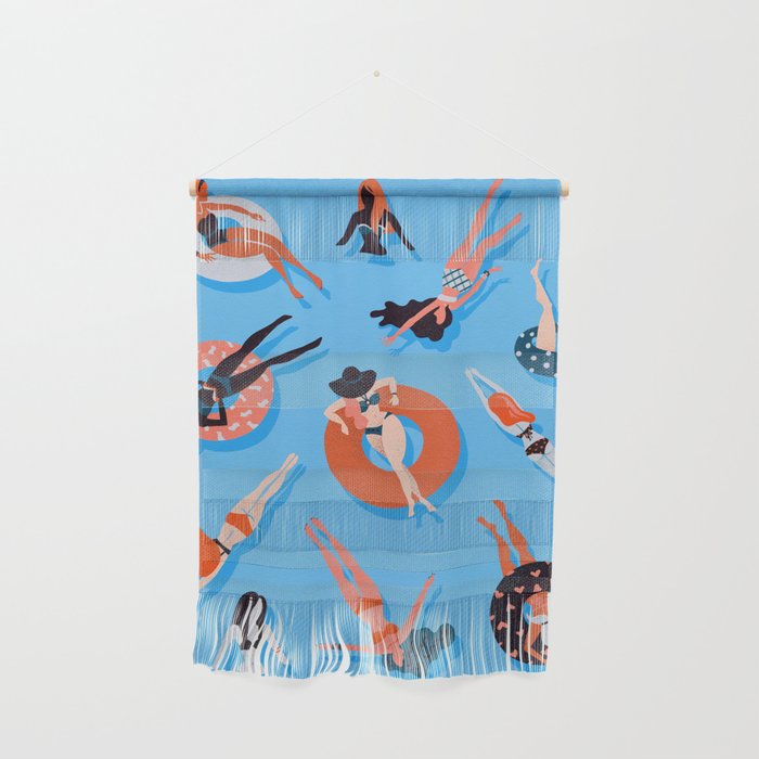 Swimming Ladies - Coral & Blue Palette Wall Hanging Gallery Image 1