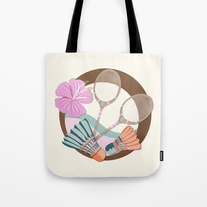 Tropical Badminton badge - pink, orange and teal Tote Bag Gallery Image 1