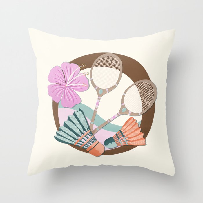 Tropical Badminton badge - pink, orange and teal Throw Pillow Gallery Image 6