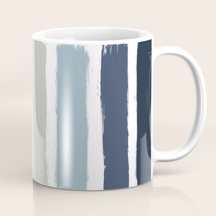 Blue & Taupe Stripes Coffee Mug Gallery Image 1