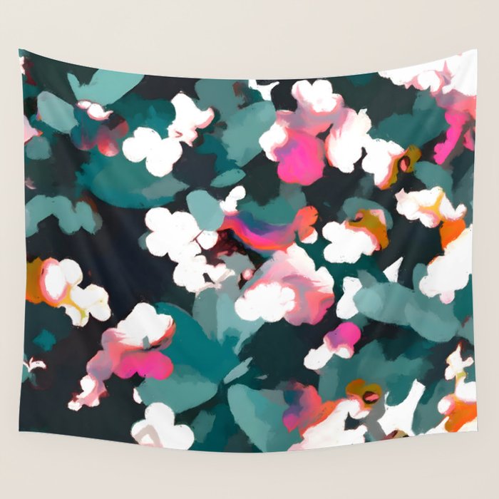 Floral Reverie Midnight Garden Wall Tapestry Gallery Image 1