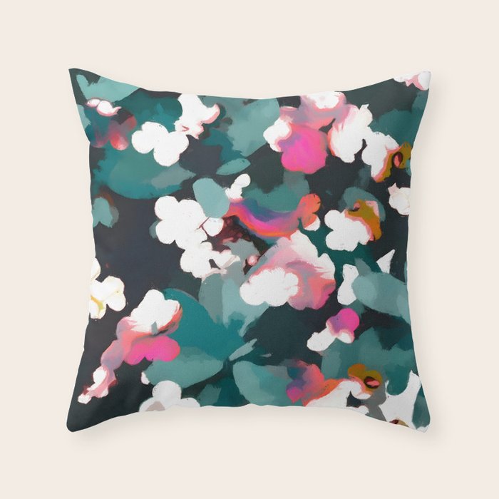 Floral Reverie Midnight Garden Throw Pillow Gallery Image 1