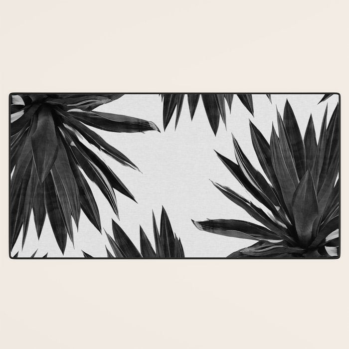 Agave Cactus Black & White Desk Mat Gallery Image 3