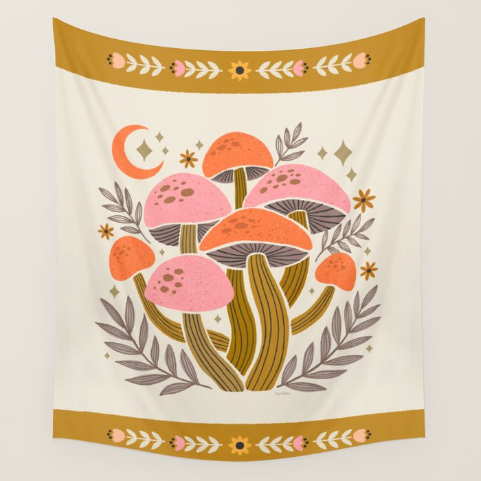 Mushrooms and Moons - Light Wall Tapestry Gallery Image 1