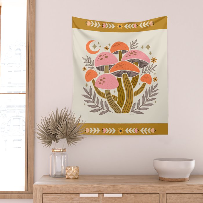 Mushrooms and Moons - Light Wall Tapestry Gallery Image 2