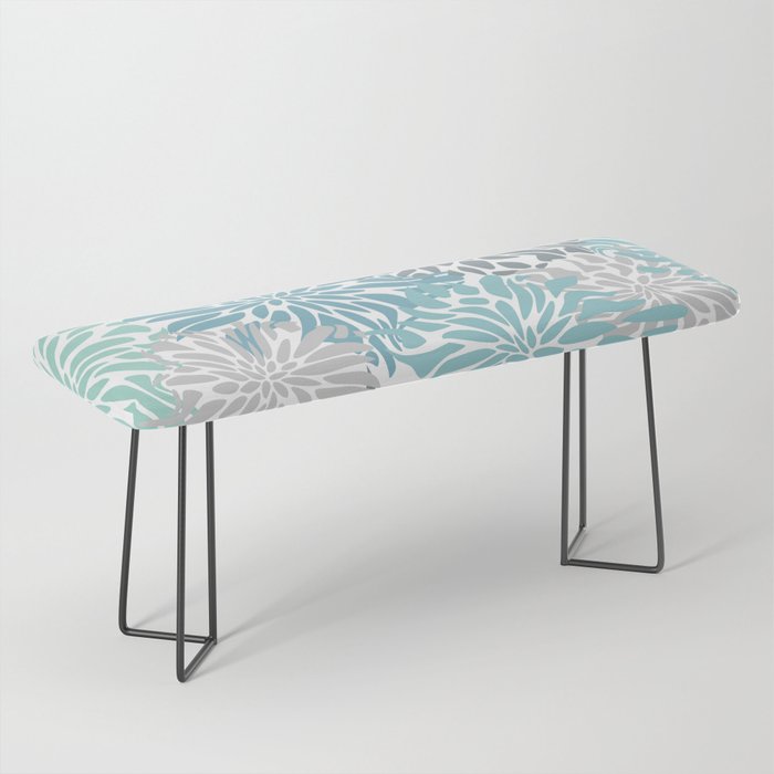 Chic, Flowers Print, Teal, Aqua, Gray Bench Gallery Image 1
