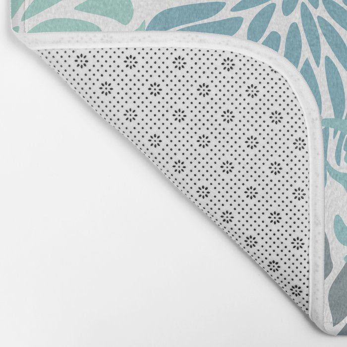Chic, Flowers Print, Teal, Aqua, Gray Bath Mat Gallery Image 2