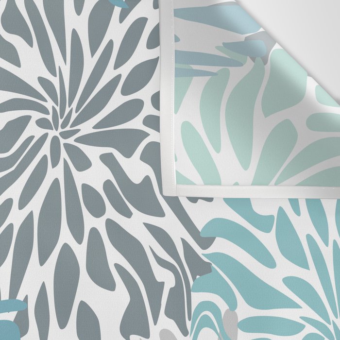 Chic, Flowers Print, Teal, Aqua, Gray Wall Tapestry Gallery Image 3