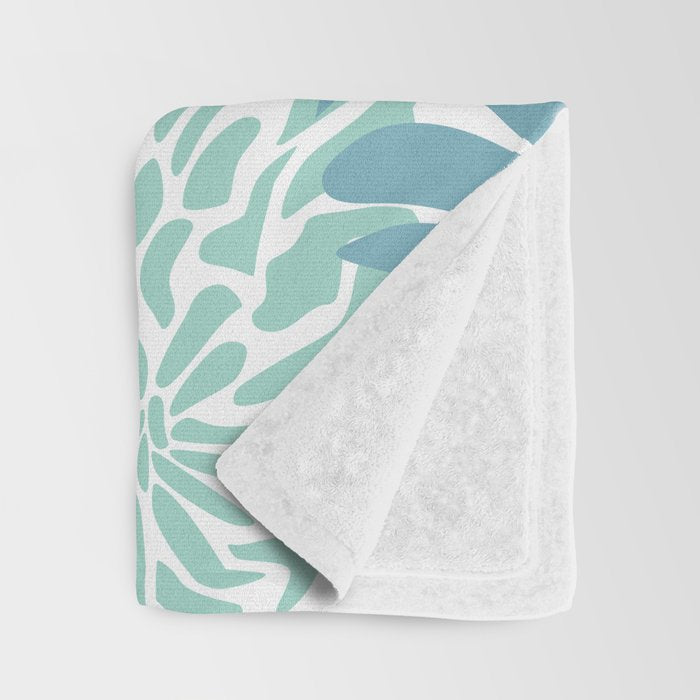 Chic, Flowers Print, Teal, Aqua, Gray Throw Blanket Gallery Image 3