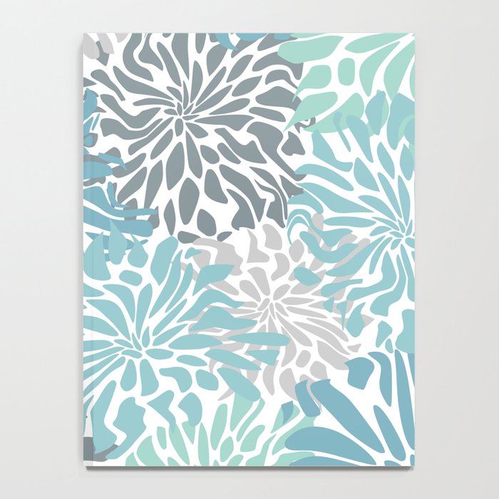 Chic, Flowers Print, Teal, Aqua, Gray Notebook Gallery Image 4