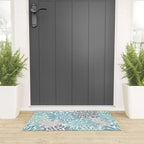 Chic, Flowers Print, Teal, Aqua, Gray Welcome Mat Gallery Image 3
