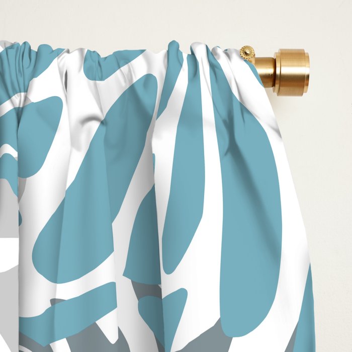 Chic, Flowers Print, Teal, Aqua, Gray Window Curtain Gallery Image 2
