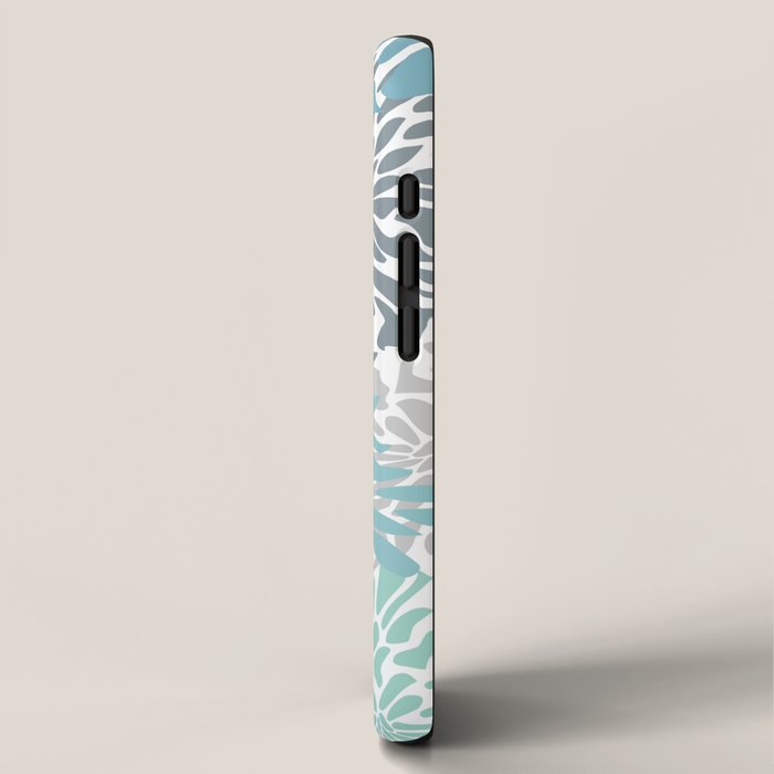 Chic, Flowers Print, Teal, Aqua, Gray iPhone Case Gallery Image 2