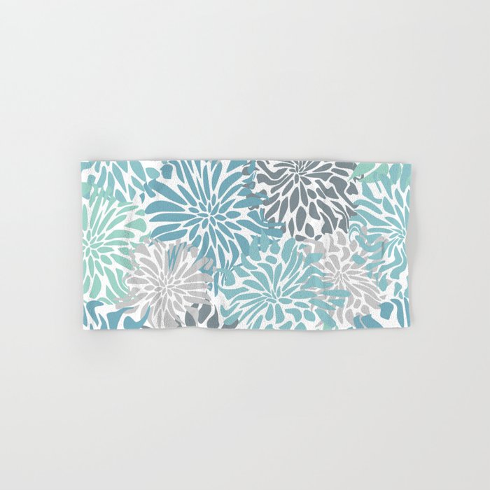 Chic, Flowers Print, Teal, Aqua, Gray Bath Towel Gallery Image 1