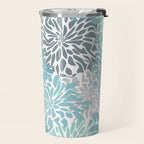 Chic, Flowers Print, Teal, Aqua, Gray Travel Mug Gallery Image 2