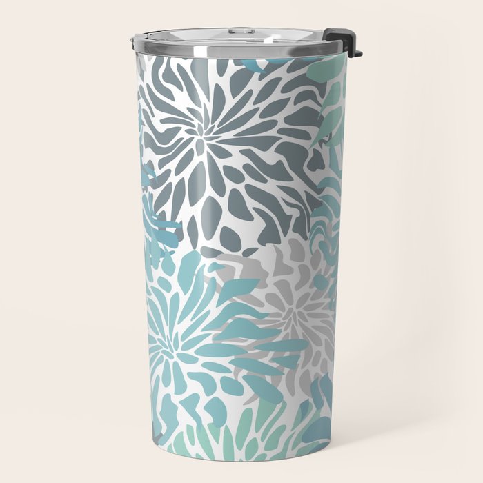 Chic, Flowers Print, Teal, Aqua, Gray Travel Mug Gallery Image 2