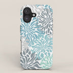 Chic, Flowers Print, Teal, Aqua, Gray iPhone Case Gallery Image 1