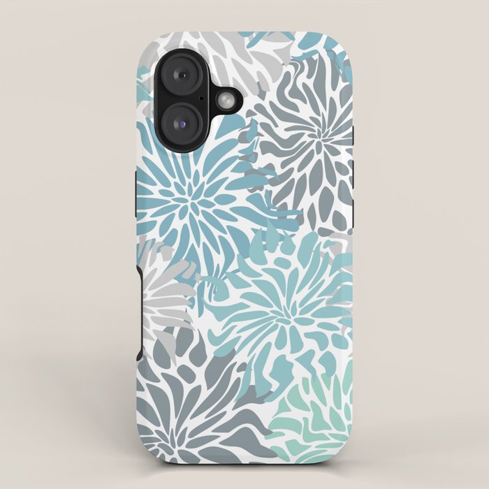 Chic, Flowers Print, Teal, Aqua, Gray iPhone Case Gallery Image 1