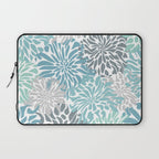 Chic, Flowers Print, Teal, Aqua, Gray Laptop Sleeve Gallery Image 1